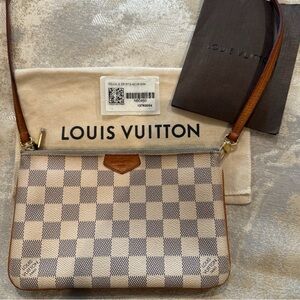 Louis Vuitton Damier Azur Crossbody Pochette in Cream & Brown